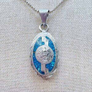 Turquoise Abalone Reversible Pendant Necklace VTG 925 Sterling Silver 23" Length